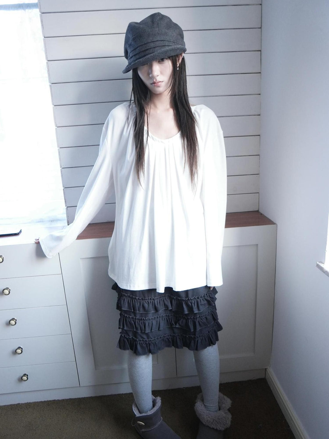 ang project Korean Ruched U Neck Halter Tie Loose Fit Women&