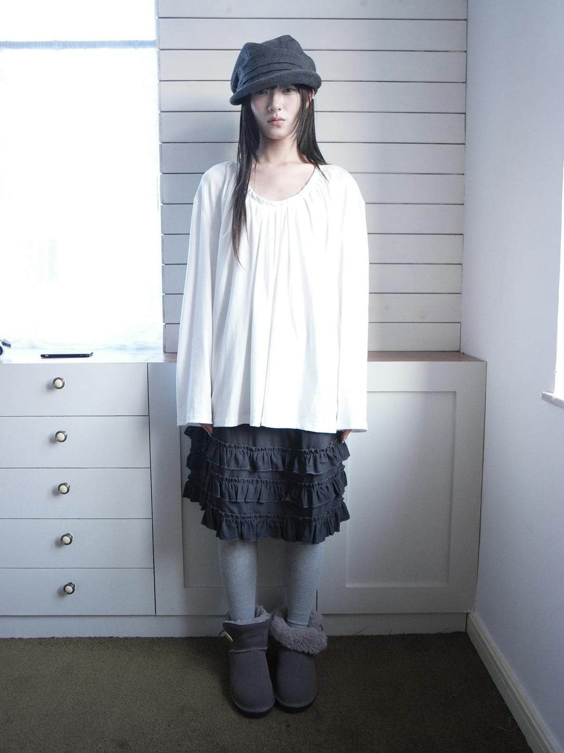ang project Korean Ruched U Neck Halter Tie Loose Fit Women&