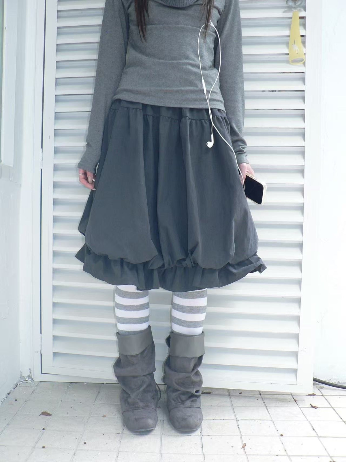 ang_project_Korean_Ruffle_Elastic_Waist_Bubble_Hem_Loose_Fit_Women&