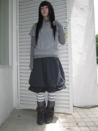 ang project Korean Ruffle Elastic Waist Bubble Hem Loose Fit Women&