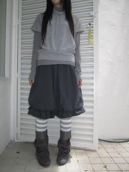 ang project Korean Ruffle Elastic Waist Bubble Hem Loose Fit Women&