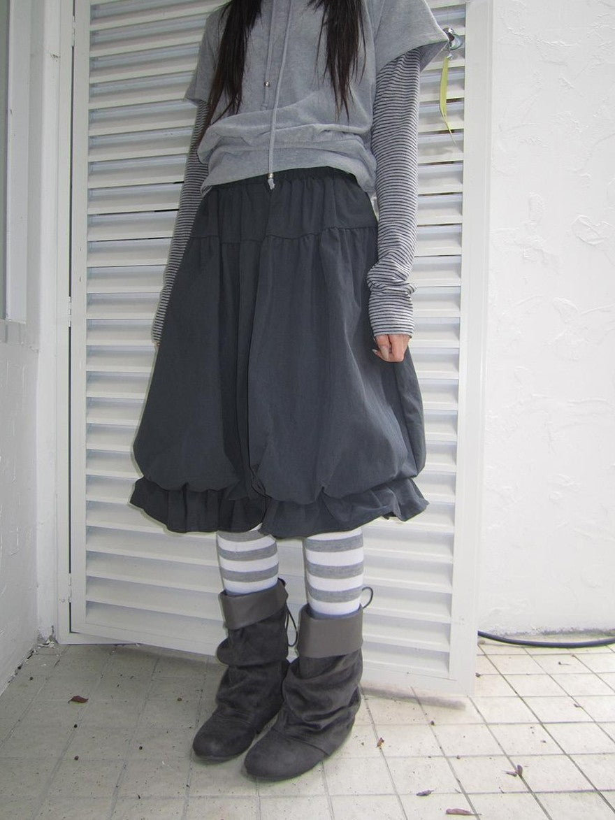 ang project Korean Ruffle Elastic Waist Bubble Hem Loose Fit Women&