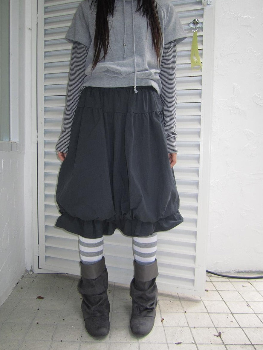 ang project Korean Ruffle Elastic Waist Bubble Hem Loose Fit Women&
