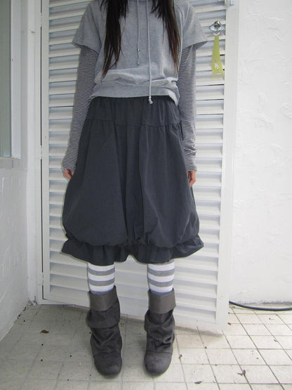 ang project Korean Ruffle Elastic Waist Bubble Hem Loose Fit Women&