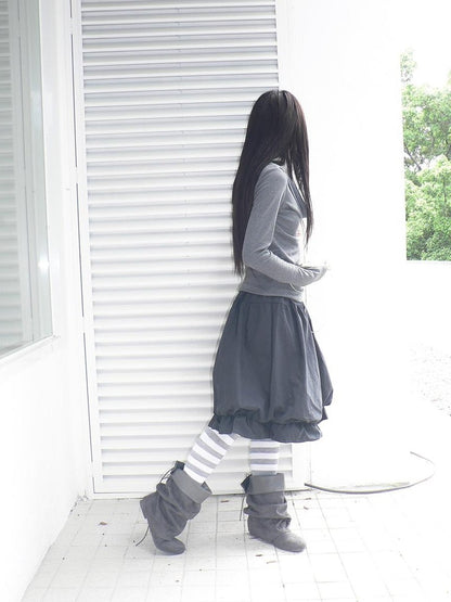 ang project Korean Ruffle Elastic Waist Bubble Hem Loose Fit Women&