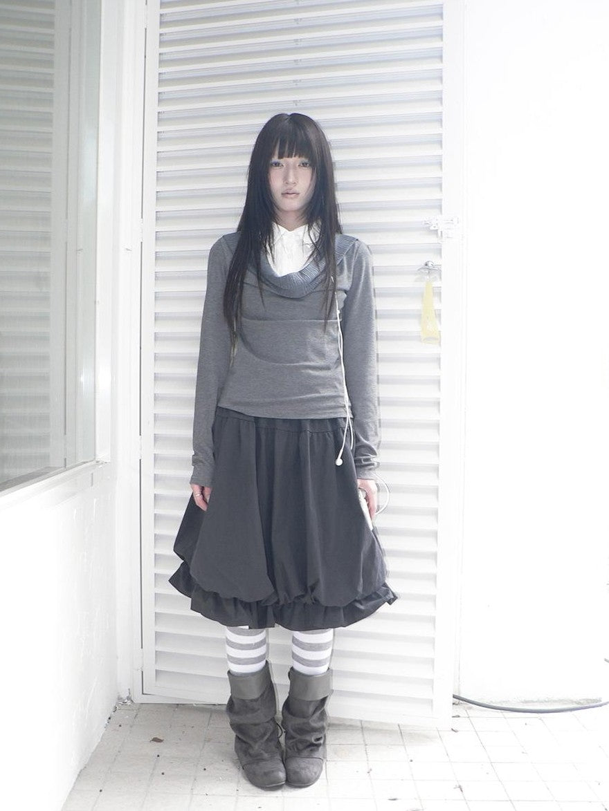ang project Korean Ruffle Elastic Waist Bubble Hem Loose Fit Women&