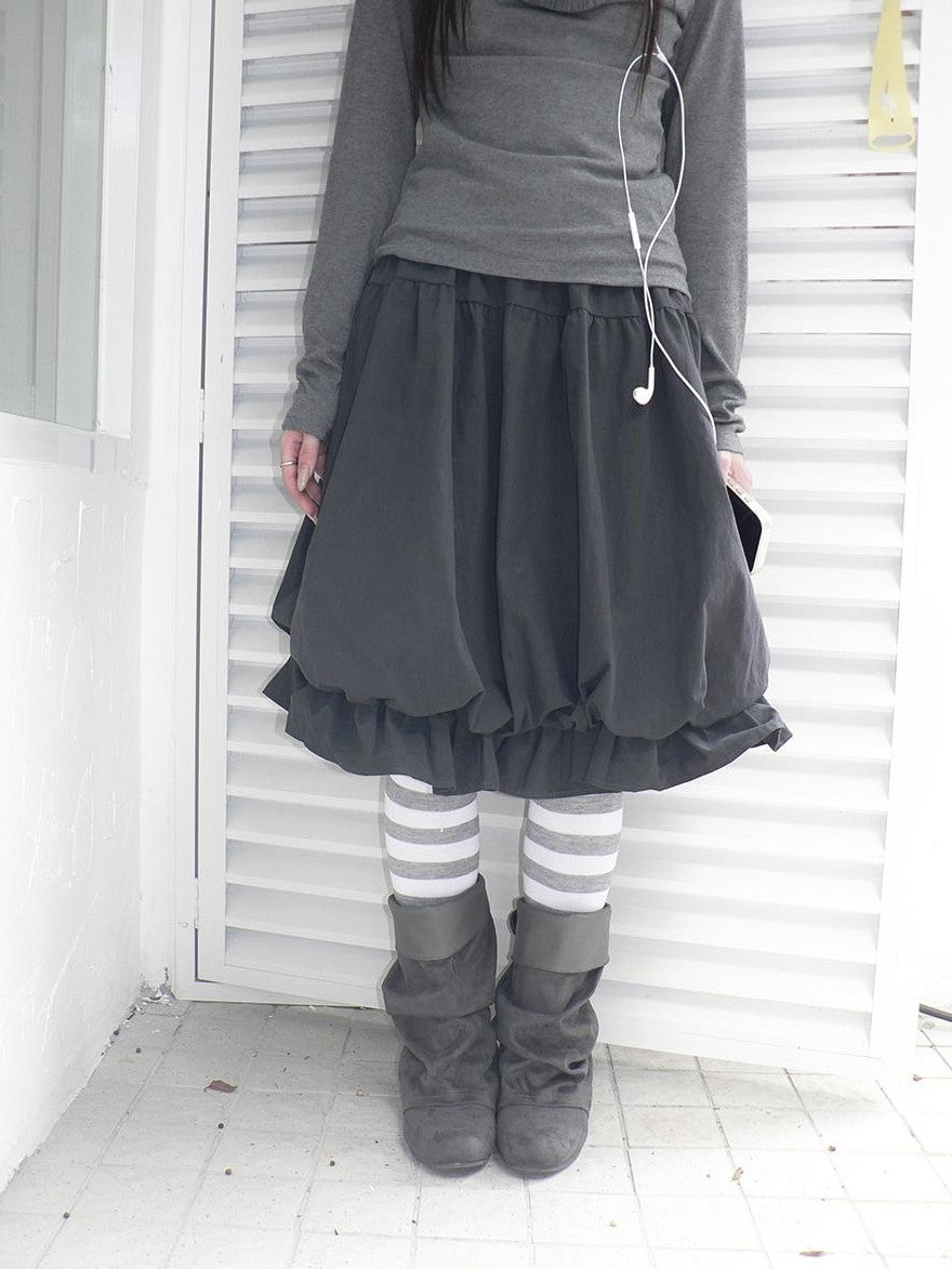 ang project Korean Ruffle Elastic Waist Bubble Hem Loose Fit Women&