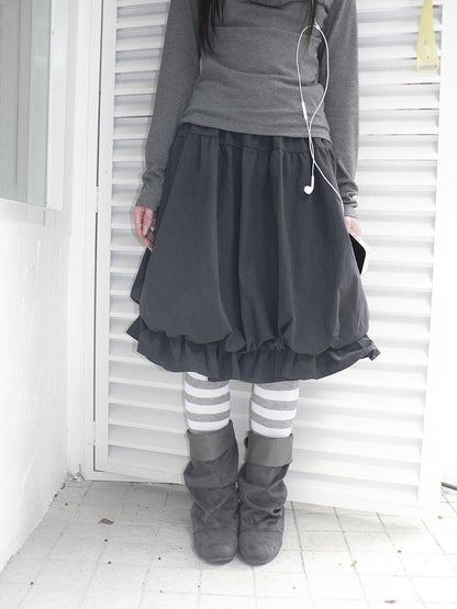 ang project Korean Ruffle Elastic Waist Bubble Hem Loose Fit Women&