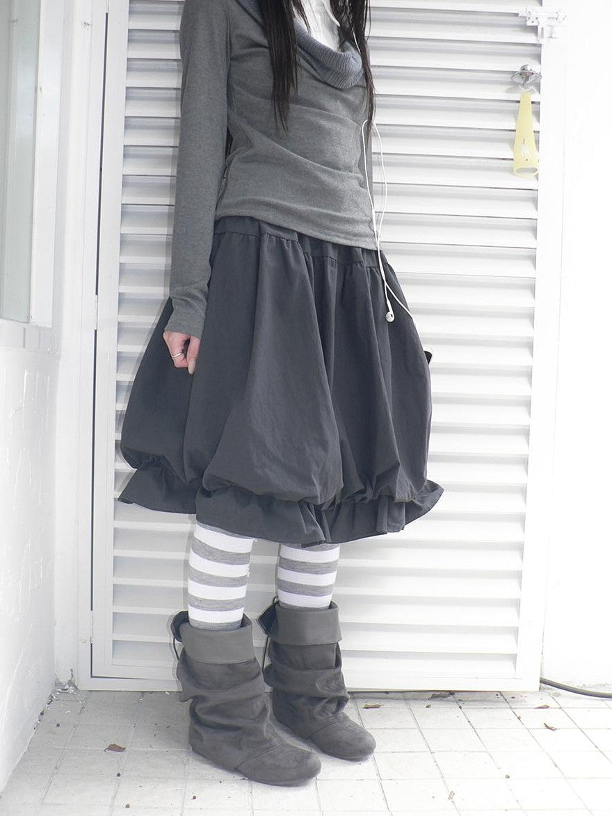 ang project Korean Ruffle Elastic Waist Bubble Hem Loose Fit Women&