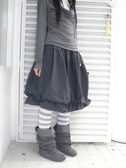 ang project Korean Ruffle Elastic Waist Bubble Hem Loose Fit Women&