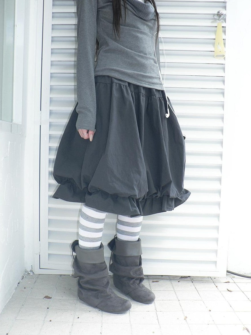ang project Korean Ruffle Elastic Waist Bubble Hem Loose Fit Women&