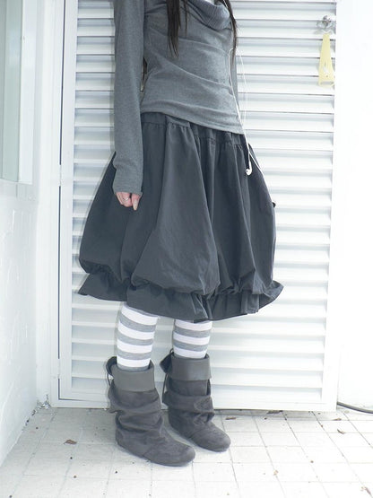 ang project Korean Ruffle Elastic Waist Bubble Hem Loose Fit Women&