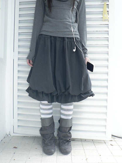 ang project Korean Ruffle Elastic Waist Bubble Hem Loose Fit Women&