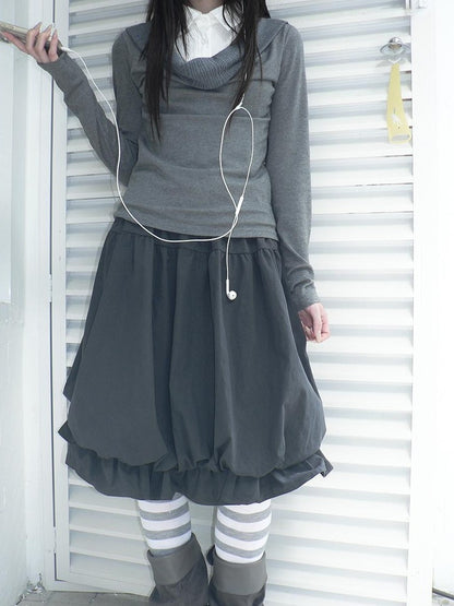 ang project Korean Ruffle Elastic Waist Bubble Hem Loose Fit Women&