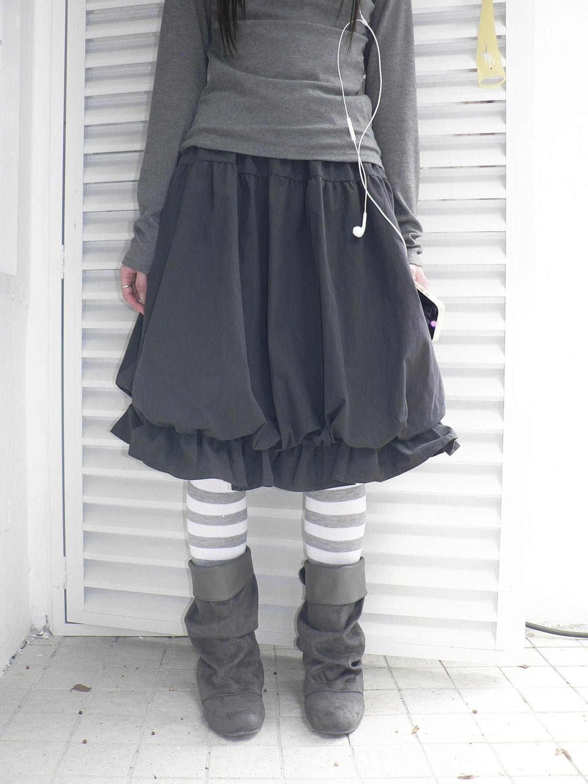 ang project Korean Ruffle Elastic Waist Bubble Hem Loose Fit Women&