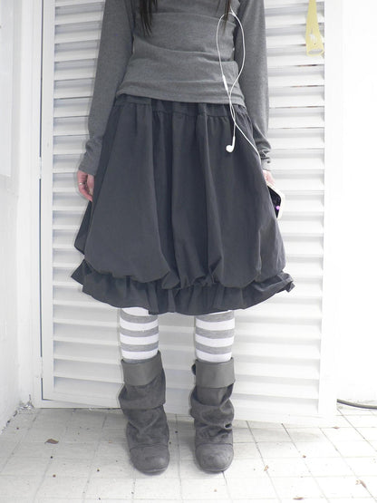 ang project Korean Ruffle Elastic Waist Bubble Hem Loose Fit Women&