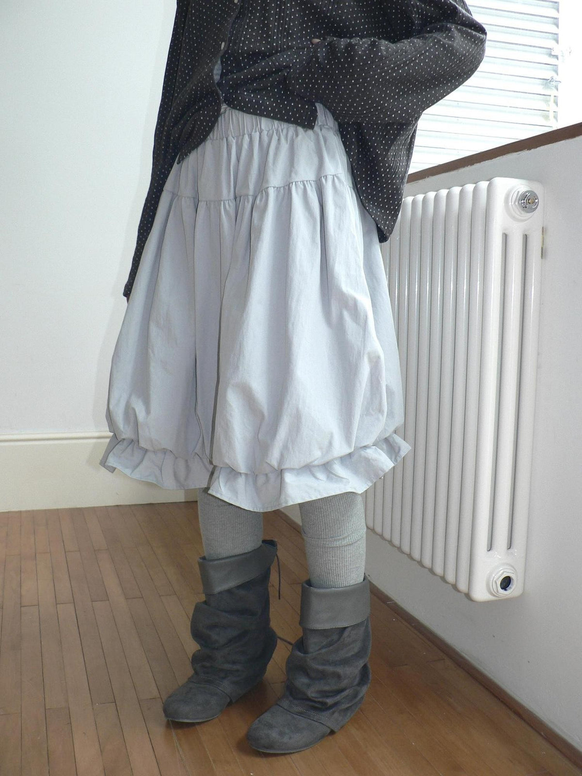 ang project Korean Ruffle Elastic Waist Bubble Hem Loose Fit Women&