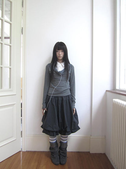 ang project Korean Ruffle Elastic Waist Bubble Hem Loose Fit Women&