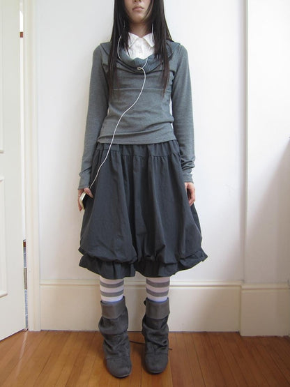 ang project Korean Ruffle Elastic Waist Bubble Hem Loose Fit Women&