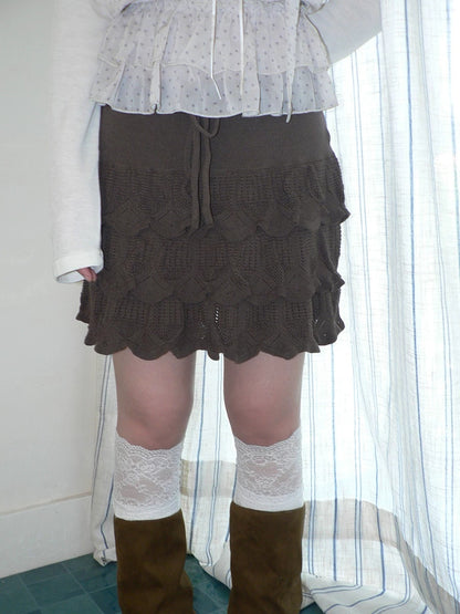 ang project Korean Ruffle Tiered Pleated Knit Natural Waist Casual Girls Women Mini Skirt