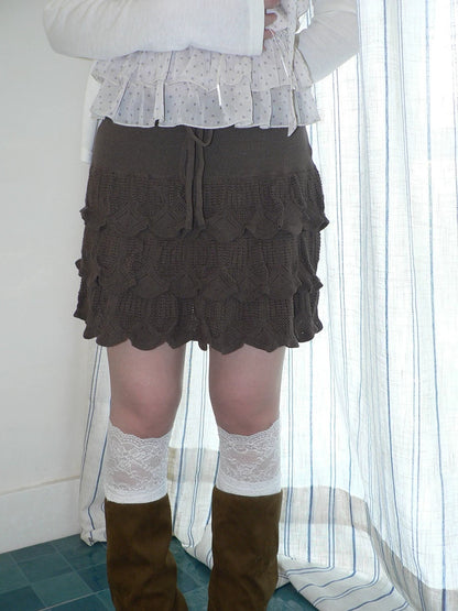 ang project Korean Ruffle Tiered Pleated Knit Natural Waist Casual Girls Women Mini Skirt