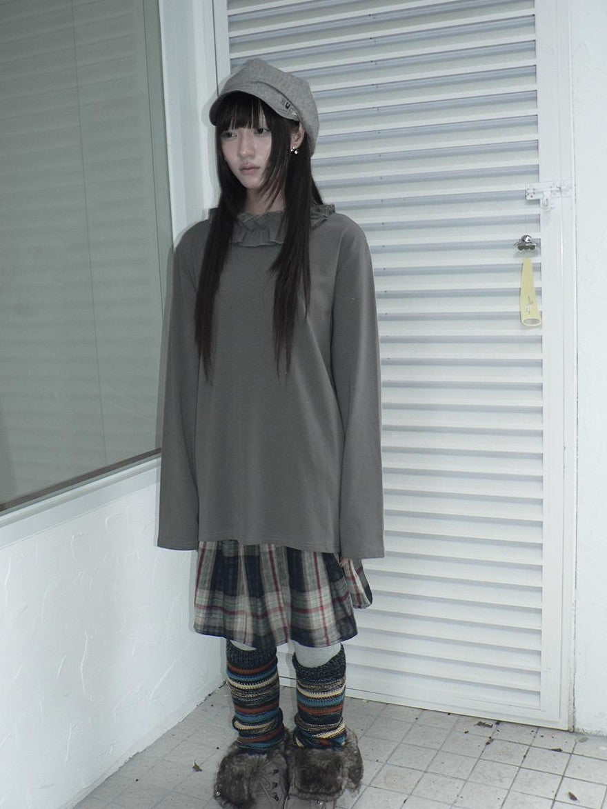 ang project Korean Ruffle Trim Solid Color Loose Fit Women&