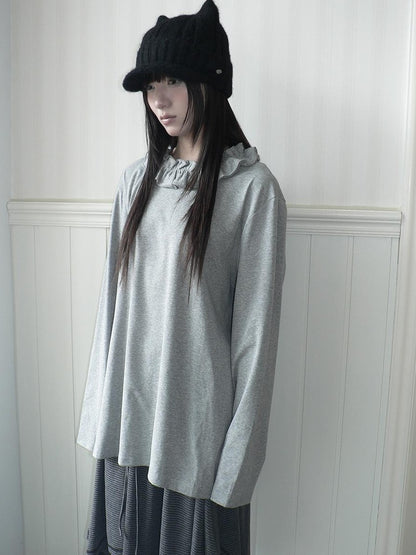 ang project Korean Ruffle Trim Solid Color Loose Fit Women&