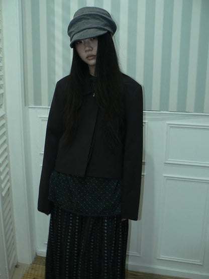 ang project Korean Straight Button Short Lapel Long Sleeve Women Solid Black Jacket