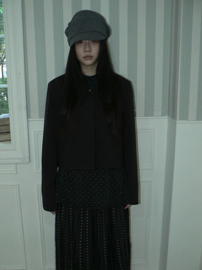 ang project Korean Straight Button Short Lapel Long Sleeve Women Solid Black Jacket