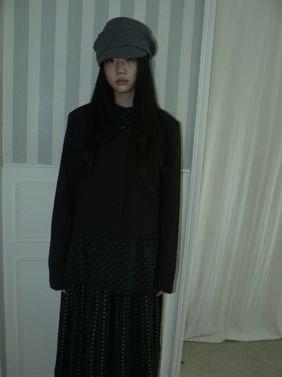 ang project Korean Straight Button Short Lapel Long Sleeve Women Solid Black Jacket