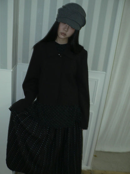 ang project Korean Straight Button Short Lapel Long Sleeve Women Solid Black Jacket