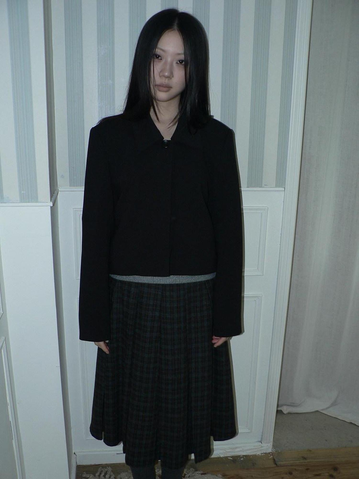 ang project Korean Straight Button Short Lapel Long Sleeve Women Solid Black Jacket