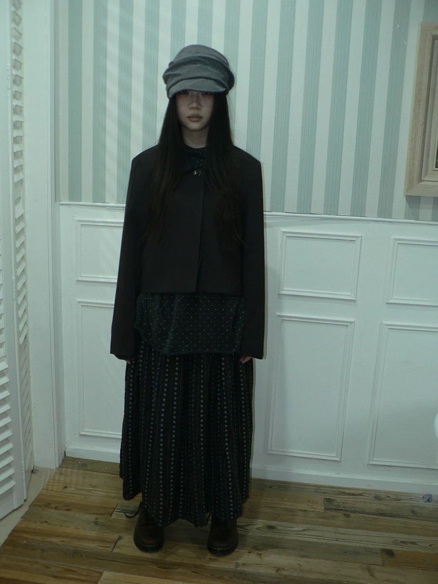 ang project Korean Straight Button Short Lapel Long Sleeve Women Solid Black Jacket