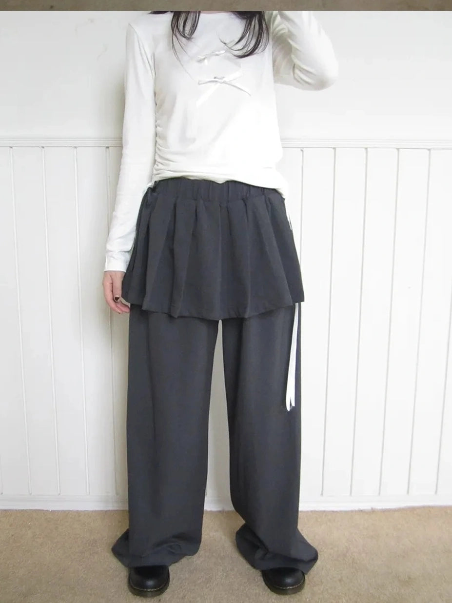 ang project Korean Style Lightweight Split Front Drawstring Jumpsuit Pants Pants