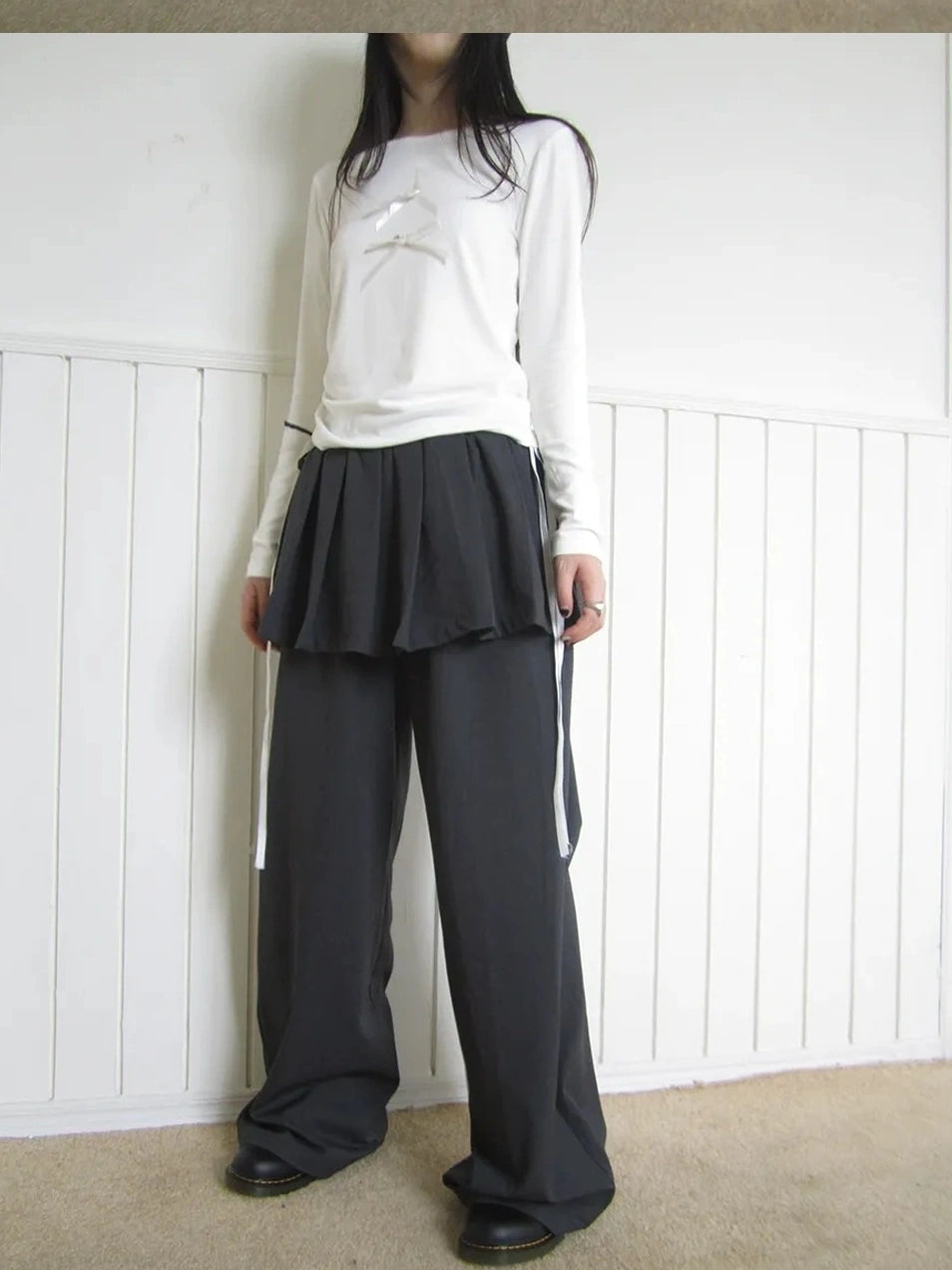 ang project Korean Style Lightweight Split Front Drawstring Jumpsuit Pants Pants