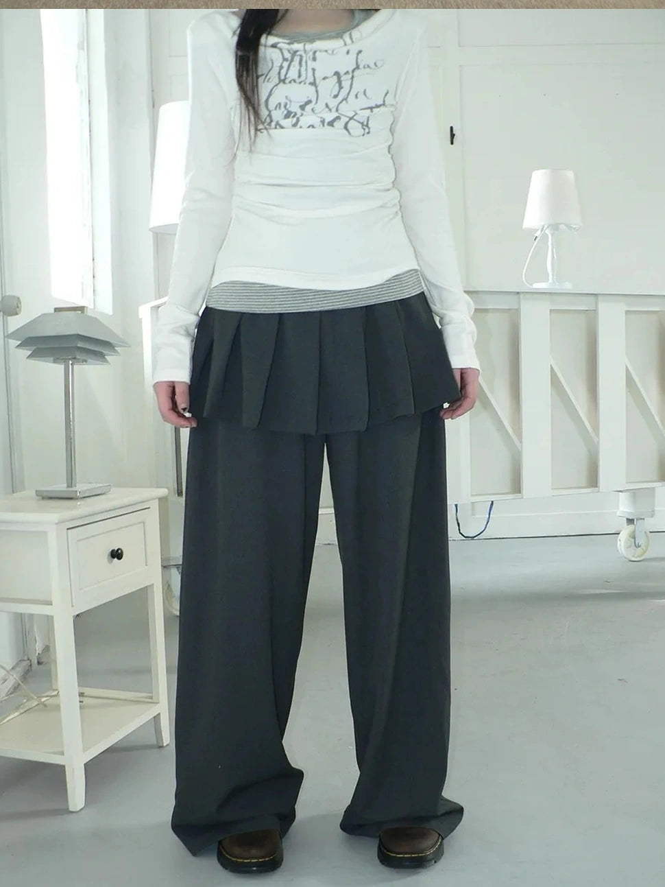 ang project Korean Style Lightweight Split Front Drawstring Jumpsuit Pants Pants