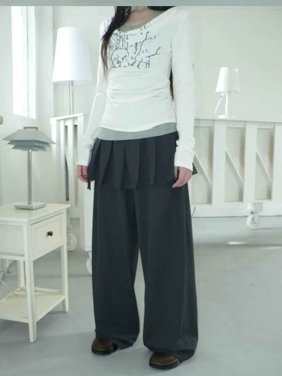 ang project Korean Style Lightweight Split Front Drawstring Jumpsuit Pants Pants