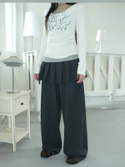 ang project Korean Style Lightweight Split Front Drawstring Jumpsuit Pants Pants