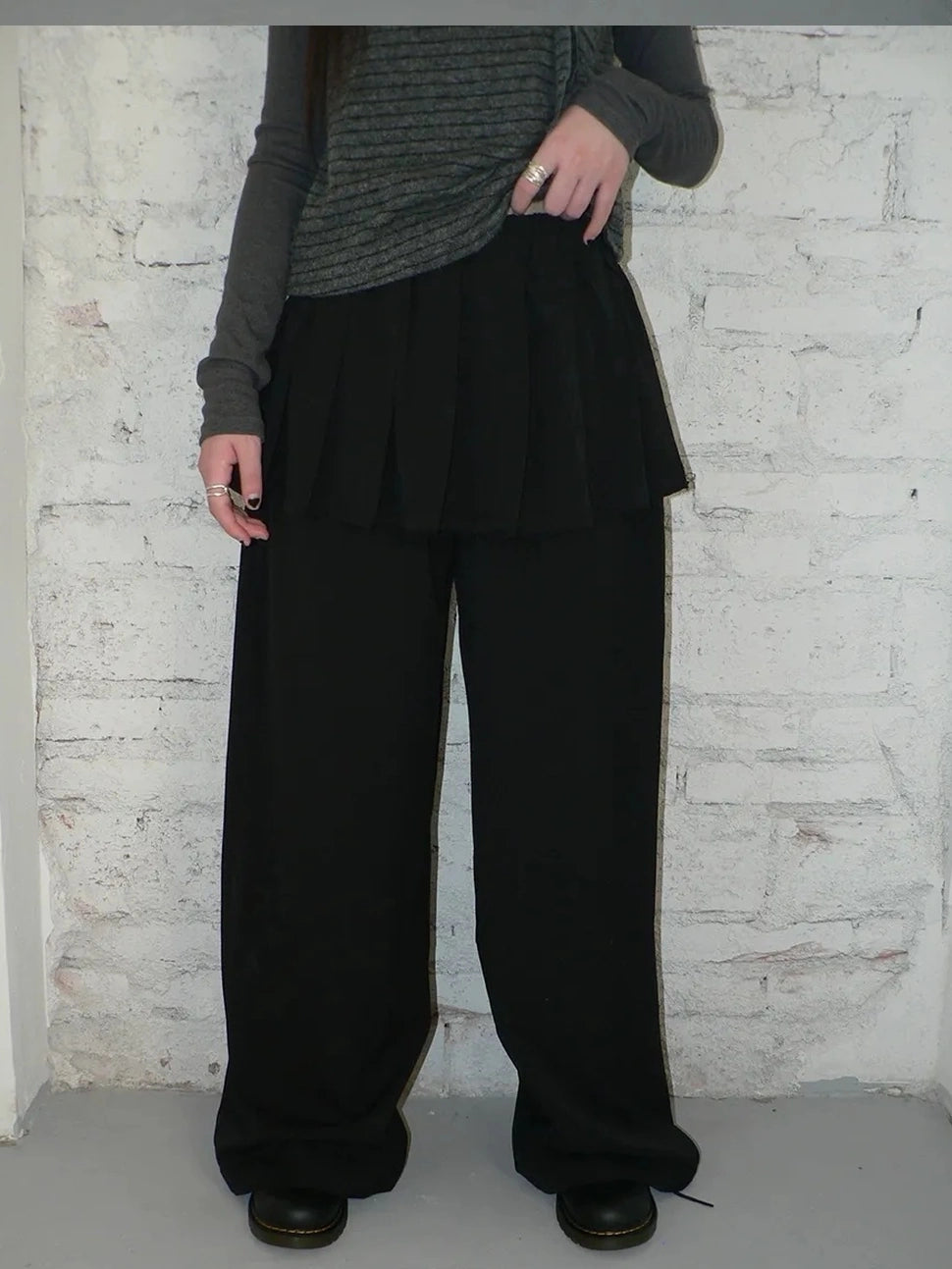 ang project Korean Style Lightweight Split Front Drawstring Jumpsuit Pants Pants