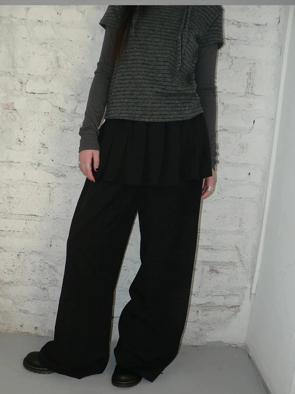 ang project Korean Style Lightweight Split Front Drawstring Jumpsuit Pants Pants