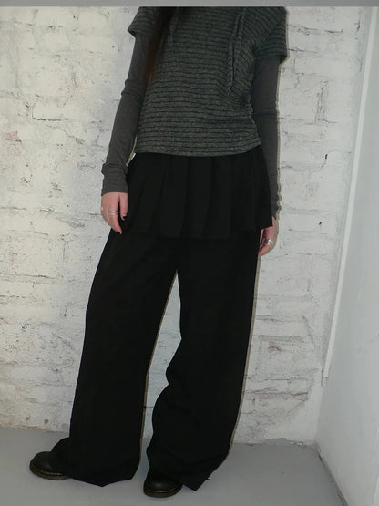 ang project Korean Style Lightweight Split Front Drawstring Jumpsuit Pants Pants