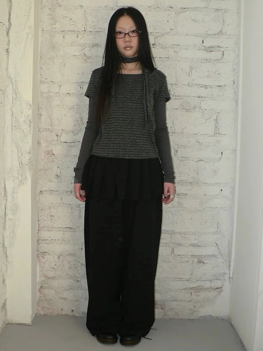 ang project Korean Style Lightweight Split Front Drawstring Jumpsuit Pants Pants