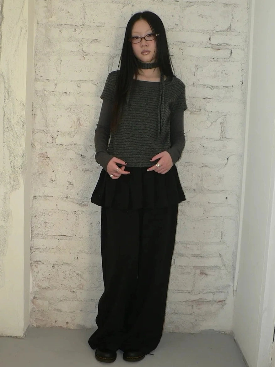 ang project Korean Style Lightweight Split Front Drawstring Jumpsuit Pants Pants