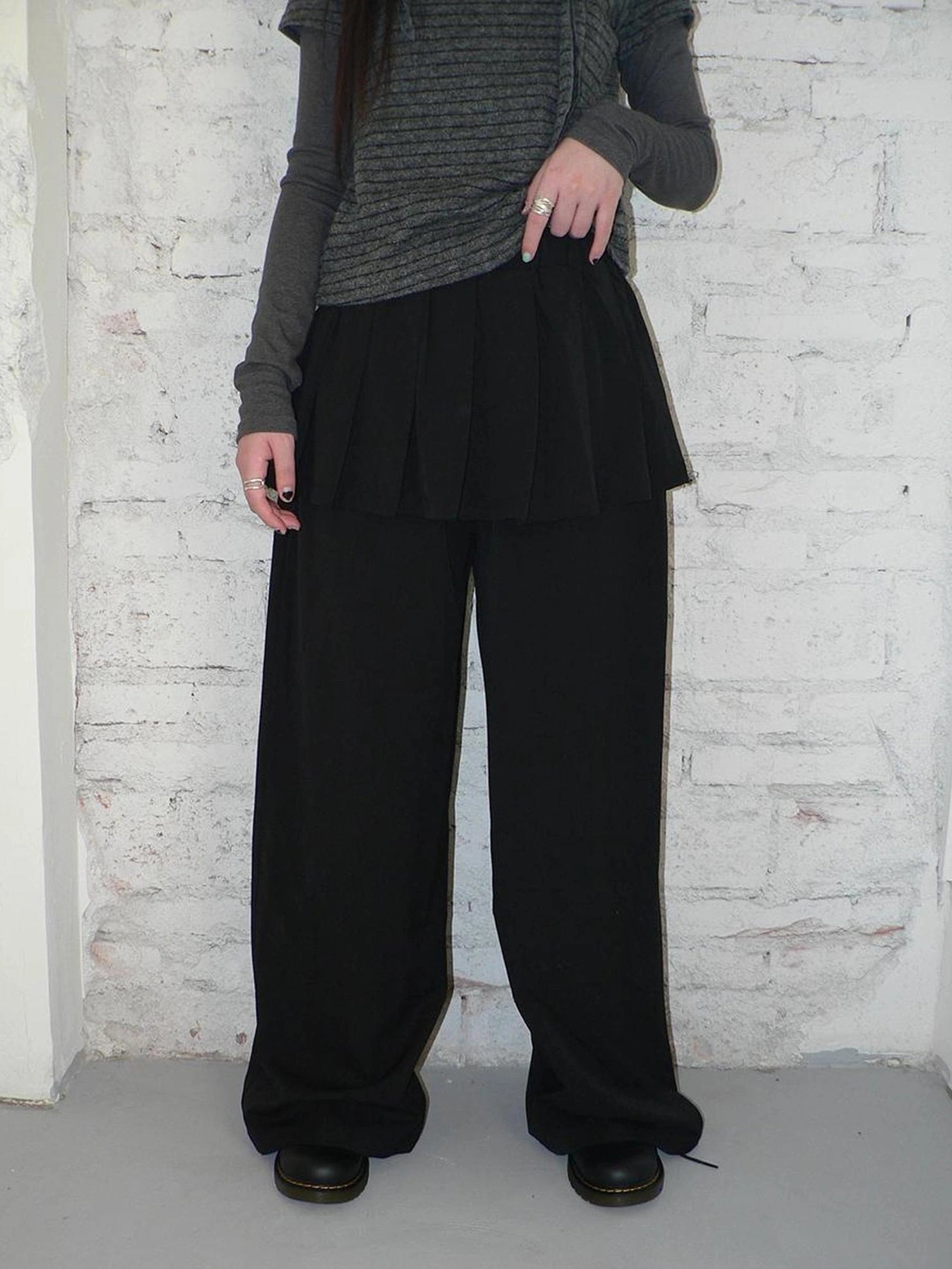 ang project Korean Style Lightweight Split Front Drawstring Jumpsuit Pants Pants