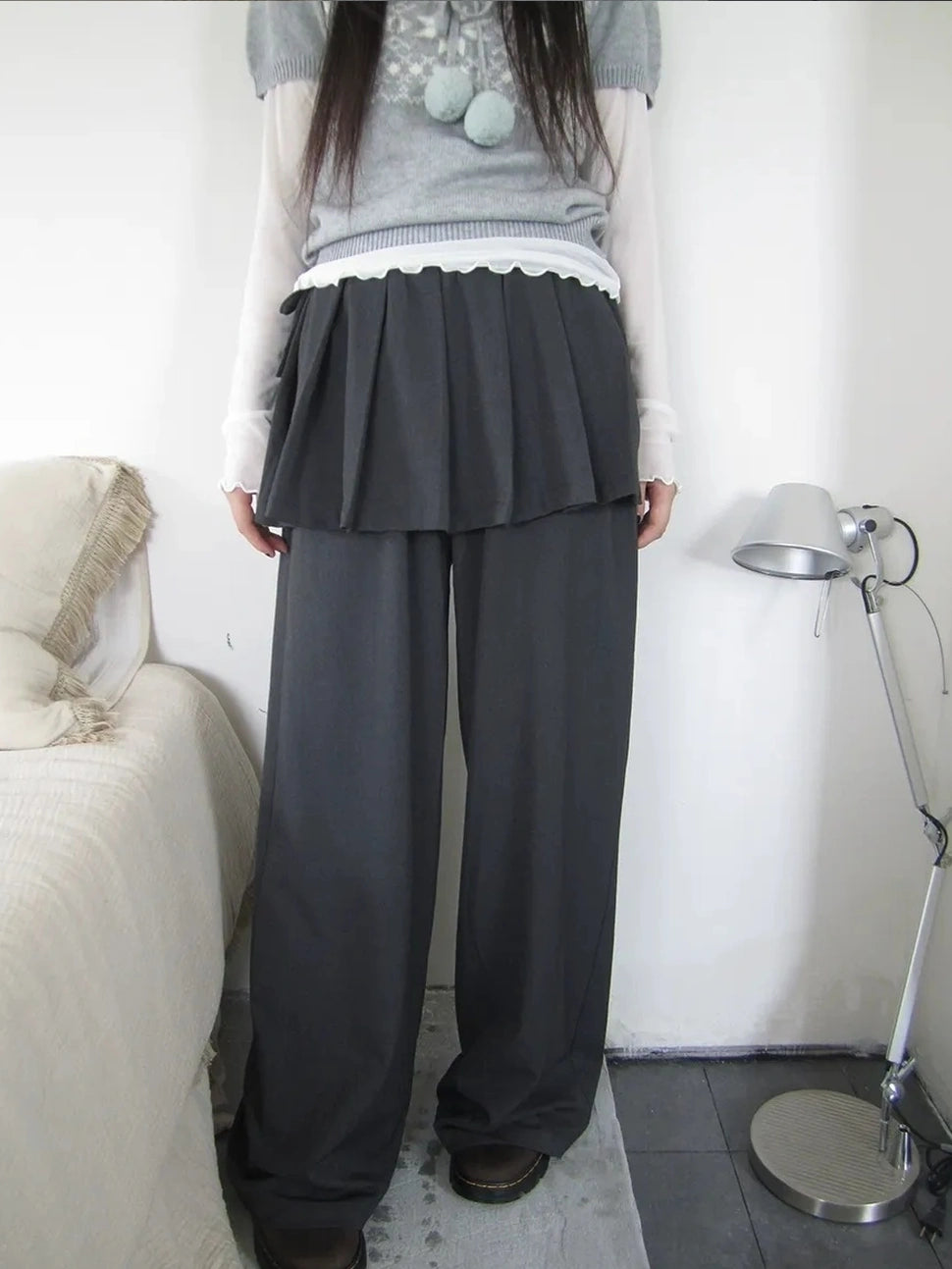 ang project Korean Style Lightweight Split Front Drawstring Jumpsuit Pants Pants