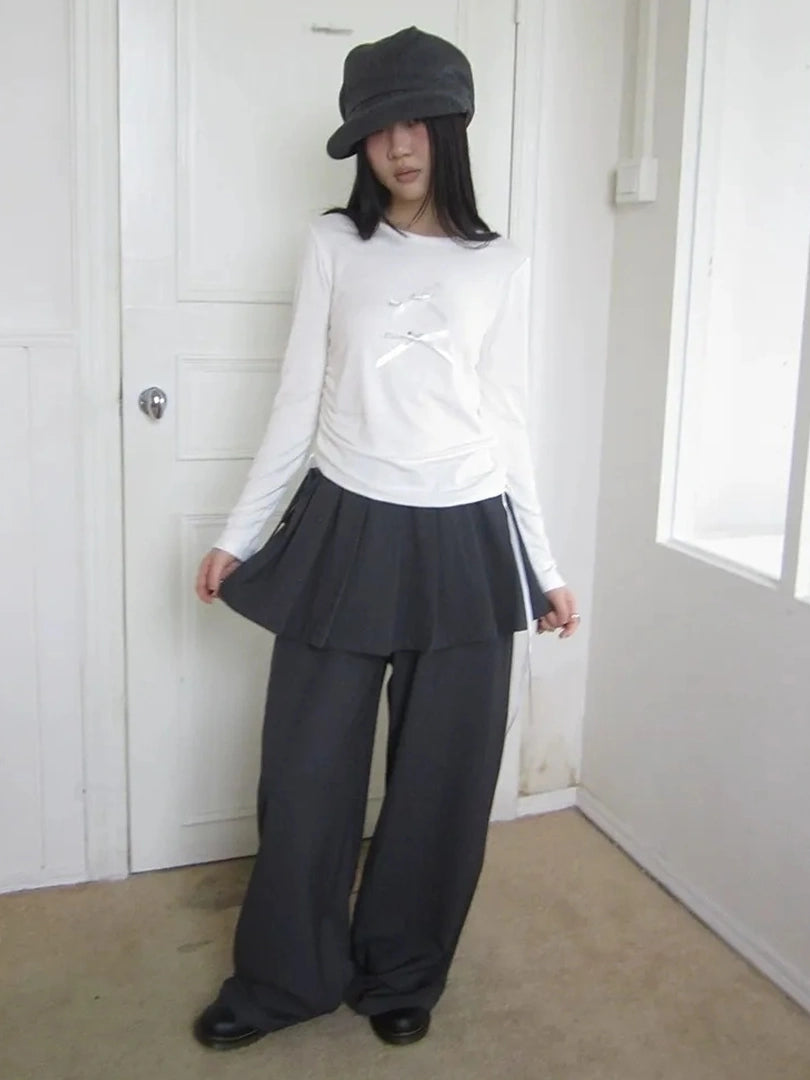 ang project Korean Style Lightweight Split Front Drawstring Jumpsuit Pants Pants