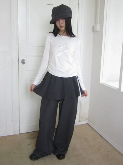 ang project Korean Style Lightweight Split Front Drawstring Jumpsuit Pants Pants