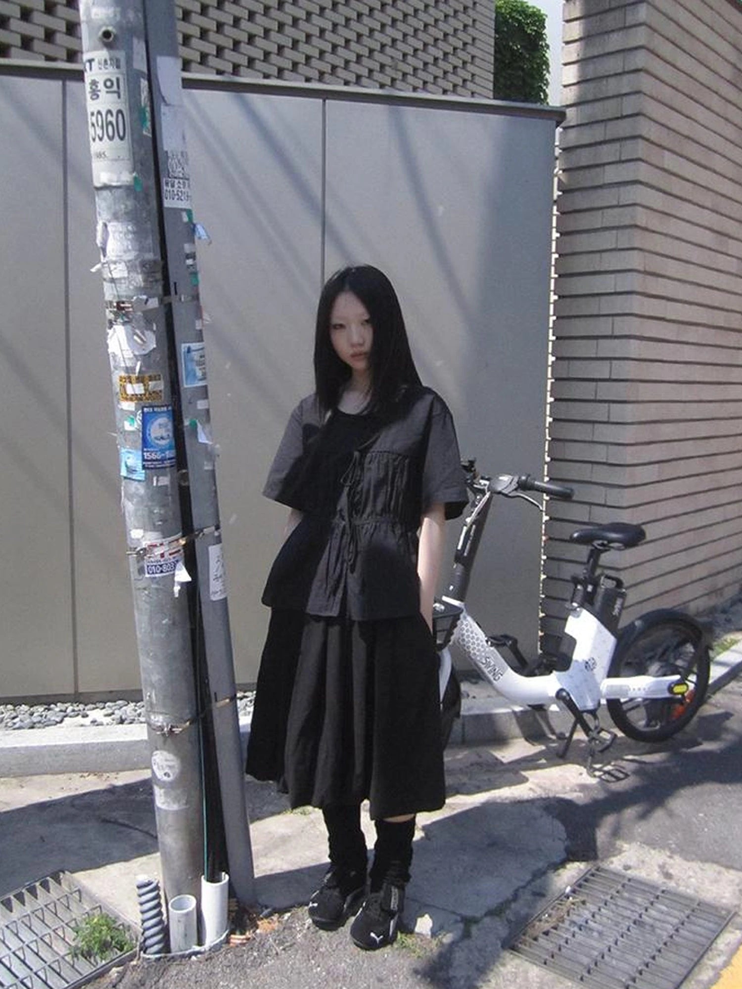 Korean Style Lightweight Tied Waist Pleated Single Row Button Short Sleeve Top