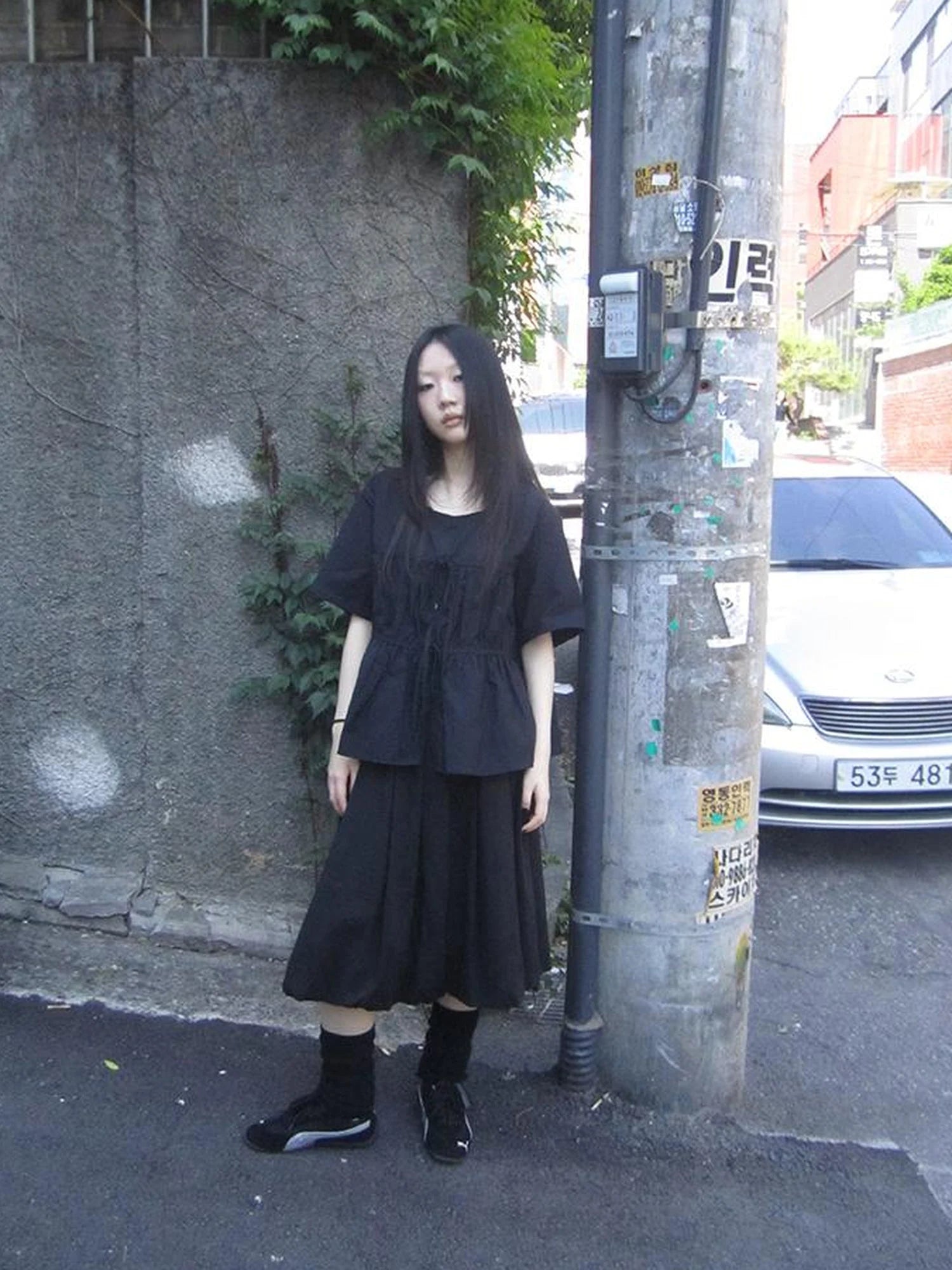 Korean Style Lightweight Tied Waist Pleated Single Row Button Short Sleeve Top