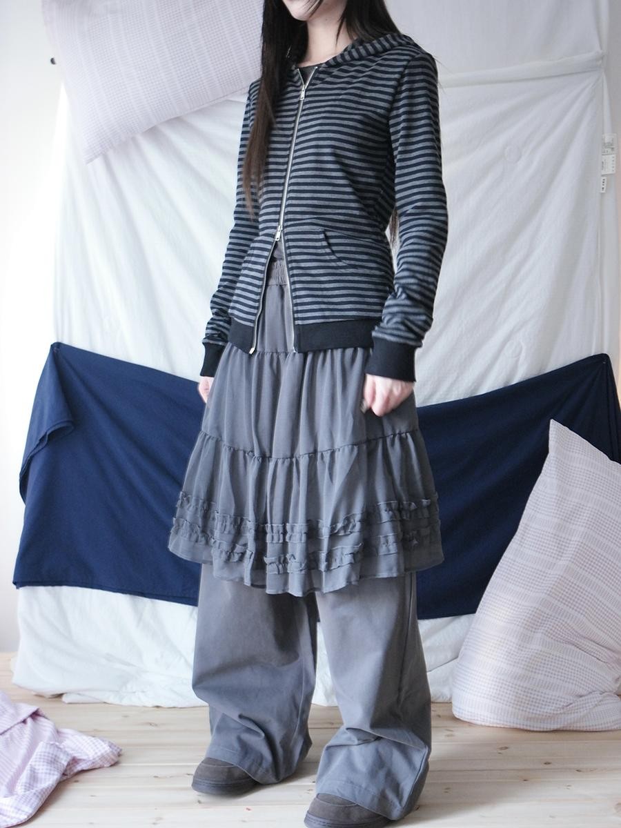 ang project Korean Style Ruffled Layered Look Straight Leg Elastic Waist Women&